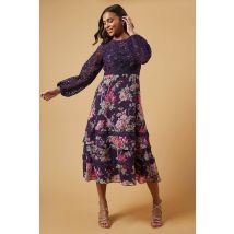 Oasis Petite Occasion Floral Lace Bodice Midi Dress In Berry