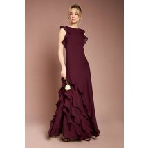 Coast Honoured Ruffle Georgette Maxi Bridesmaid Dress In Malbec