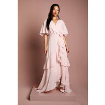 Coast Angel Sleeve Tiered Bridesmaid Maxi Dress In Blush