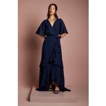 Coast Angel Sleeve Tiered Bridesmaid Maxi Dress In Navy