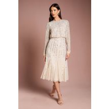 Coast Party Sequin Long Sleeve Midi Dress In Champagne