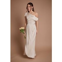 Coast Fallen Shoulder Bow Detail Bridesmaid Maxi Dress In Champagne