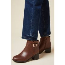 Womens Good For The Sole: Wide Fit Moira Material Mix Medium Block Heel Ankle Boots - Tan - 5