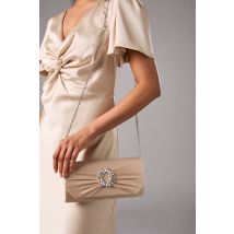 Womens Tyla Diamante Trim Satin Clutch Bag - Champagne - One Size