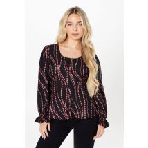 Womens Petite Pink Spot Scoop Neck Button Tea Blouse