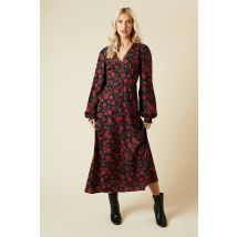 Womens Tall Floral Lace Trim Midi Dress