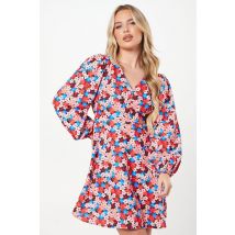Womens Petite Ditsy Floral Button Front Mini Dress