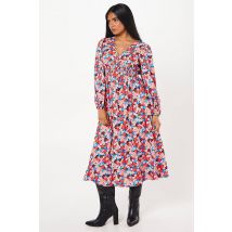 Womens Petite Ditsy Floral V Neck Shirred Waist Midi Dress