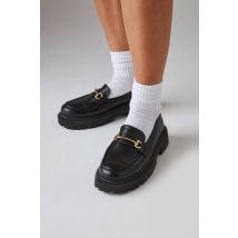 Womens Faith: Nila Faux Leather Snaffle Detail Chunky Loafers - Black - 3