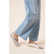 Womens Faith: Peighton Diamante Studded Round Toe Mary Jane Ballet Pumps - Silver - 8