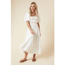 Womens Petite Embroidered Bust Button Through Poplin Midi Dress - Rust - 8
