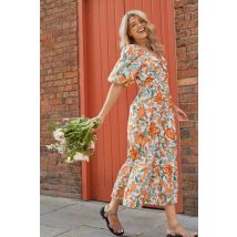 Womens Floral Poplin Twist Front Midi Dress - 8
