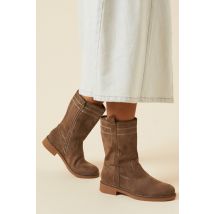 Womens Good For The Sole: Nikaia Faux Suede Low Heel Calf Boot With Cosy Lining - Taupe - 4