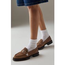 Womens Faith: Betsy Suede Western Buckle Chunky Loafers - Taupe - 5