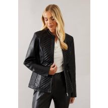 Wallis Petite Black Faux Leather Pleat Detail Jacket