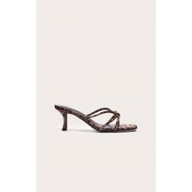 Prettylittlething Satin Wide Fit Square Toe Knotted Heeled Mules In Leopard