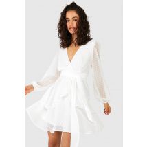 Womens Ruffle Hem Dobby Chiffon Mini Dress