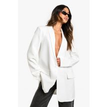 Boohoo Shoulder Pad Plunge Oversized Blazer In Ivory