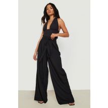 Womens Linen Look Belted Wide Leg Trouser - Black - 10