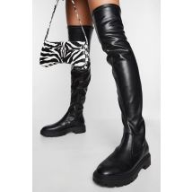 Boohoo Chunky Flat Over The Knee Boots In Black
