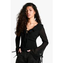 Womens Chiffon Ruffle Tie Front Blouse