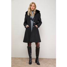 Oasis Women's Faux Wool Button Through Dolly Coat With Faux Fur in Black | Size: 8