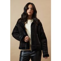 Oasis Women's Zip Through Faux Leather Short Aviator Jacket in Black | Size: 6