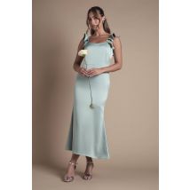Oasis Women's Ruffle Square Neck Satin Bridesmaid Midi Dress in Sage | Size: 14