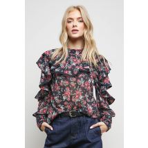 Oasis Women's Printed Frill Yoke High Neck Blouse in Floral | Size: 6