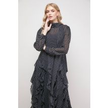 Oasis Women's Printed Frill Detail Tie Neck Midaxi Dress in Black | Size: 10