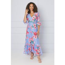 Womens Floral Mesh Ruffle Sleeve Midaxi Dress