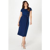 Womens Jersey Wrap Buckle Midi Dress