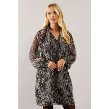 Womens Petite Mono Animal Tie Neck Shift Dress