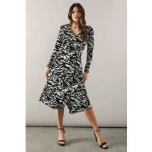 Womens Scoop Neck Mono Animal Print Jersey Midi Dress