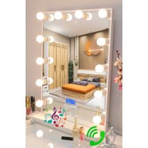7seas Hollywood Vanity LED 60x83cm Bluetooth Mic Makeup Mirror 12 E27 Lights in White