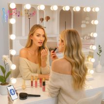 7seas Hollywood LED Makeup Mirror 80x63cm – USB Ports Bluetooth & Touch Screen - Wall Tabletop in White