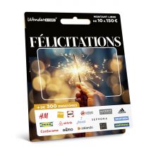 Carte Cadeau Multi Enseignes - Carte Félicitations - De 10€ à 150€ - Valable dans + de 300 enseignes