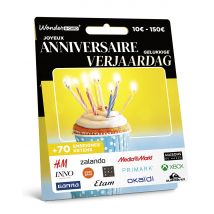 Wonderbox Kaart Gelukkige verjaardag - Cadeaukaart - Saldo tussen € 10 tot € 150 Om te ruilen voor cadeaukaarten van Zalando, Bol, MediaMarkt, Primark