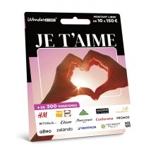 Carte Cadeau Multi Enseignes - Carte Je t’aime - De 10€ à 150€ - Valable dans + de 300 enseignes