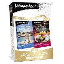 Wonderbox Week-end en amoureux + Bistrots et saveurs - Coffret Cadeau, Box Cadeau, Idée cadeau 1 nuit avec petit déjeuner + 1 repas Pour 2 personnes A