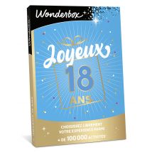 Wonderbox Bon Cadeau Joyeux Anniversaire 18 ans - Idée cadeau Le choix facile, la liberté totale Montant à créditer de 30 à 500€ L’accès à plus de 100