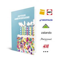 Carte Cadeau Multi Enseignes - Carte de vœux 2 en 1 Joyeux Anniversaire Bougies - De 10€ à 150€ - Idée cadeau anniversaire, La carte cadeau 