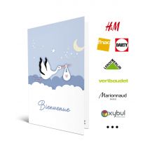 Carte Cadeau Multi Enseignes - Carte de vœux 2 en 1 Naissance - De 10€ à 150€ - Valable dans + de 300 enseignes