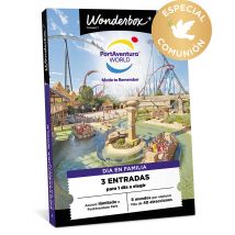 Wonderbox Especial Comunión: PortAventura 1 día 1 parque - 2 adultos 1 niño - Cofre y Caja Regalo - Ideas de regalos originales 3 entradas en el 