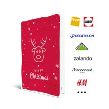 Carte Cadeau Multi Enseignes - Carte Merry Christmas Renne - Format Carte de vœux - De 10€ à 150€ - Valable dans + de 300 enseignes