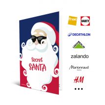 Carte Cadeau Multi Enseignes - Carte de vœux 2 en 1 Secret Santa - De 10€ à 150€ - Valable dans + de 300 enseignes