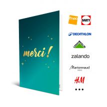 Carte Cadeau Multi Enseignes - Carte de vœux 2 en 1 Merci - De 10€ à 150€ - Valable dans + de 300 enseignes