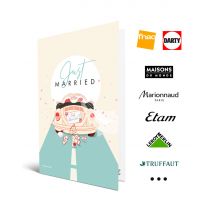 Carte Cadeau Multi Enseignes - Carte de vœux 2 en 1 Just married - De 10€ à 150€ - Valable dans + de 300 enseignes