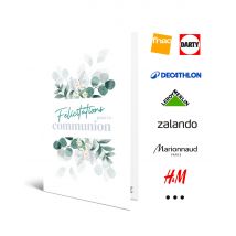 Carte Cadeau Multi Enseignes - Carte de vœux 2 en 1 Communion - De 10€ à 150€ - Valable dans + de 300 enseignes