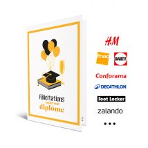 Carte Cadeau Multi Enseignes - Carte de vœux 2 en 1 Félicitations pour ton diplôme - De 10€ à 150€ - Valable dans + de 300 enseignes